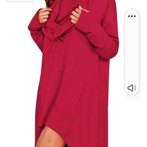 Sprifloral Asymmetric Hem Long Sleeve Loose Hoodie Sweatshirt Tunic,red,small